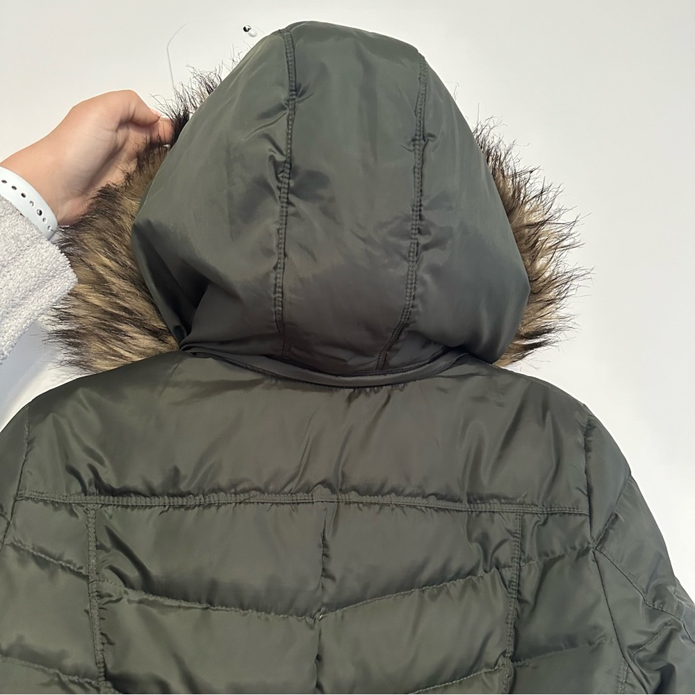 Michael Kors Coat Olive Green Faux Fur Hood Women's Medium - Picture 4 of 13